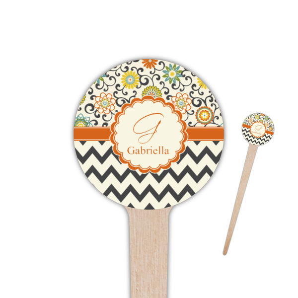 Custom Swirls, Floral & Chevron 4" Round Wooden Food Picks - Double Sided (Personalized)