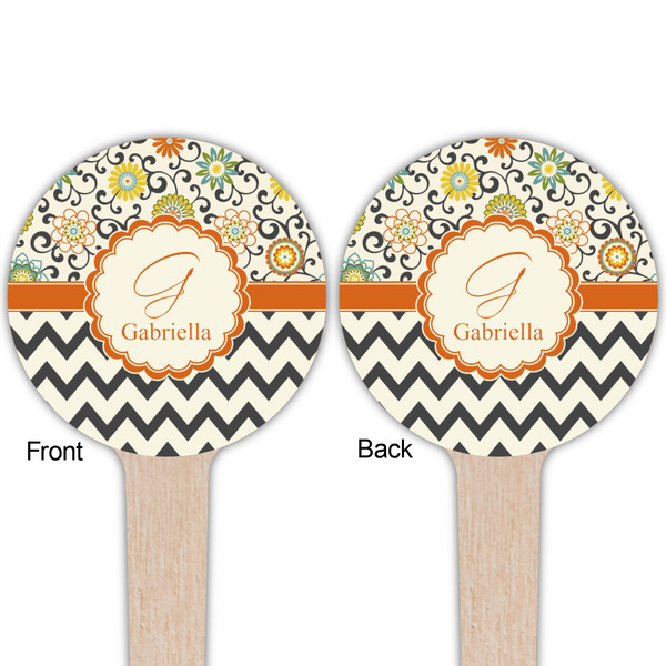 Swirls, Floral & Chevron Wooden 4" Food Pick - Round - Double Sided - Front & Back