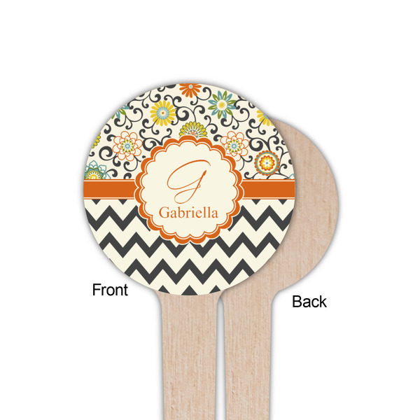 Swirls, Floral & Chevron Wooden 4" Food Pick - Round - Single Sided - Front & Back