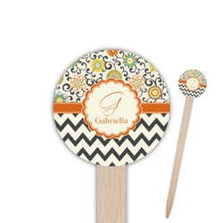 Swirls, Floral & Chevron 6" Round Wooden Food Picks - Single Sided (Personalized)