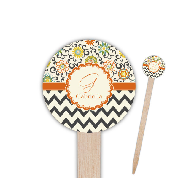Custom Swirls, Floral & Chevron 6" Round Wooden Food Picks - Single Sided (Personalized)