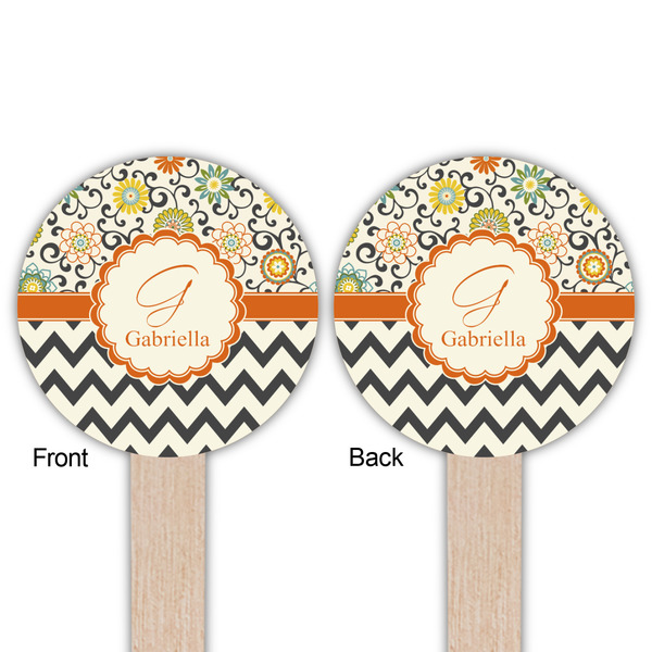 Swirls, Floral & Chevron Wooden 6" Food Pick - Round - Double Sided - Front & Back