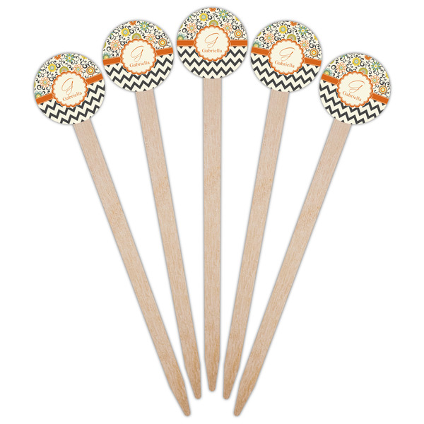 Swirls, Floral & Chevron Wooden 6" Food Pick - Round - Fan View