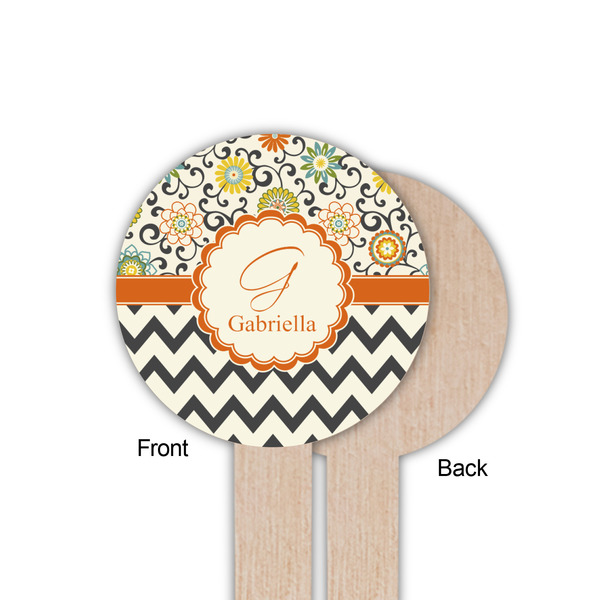 Swirls, Floral & Chevron Wooden 6" Food Pick - Round - Single Sided - Front & Back