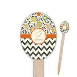 Swirls, Floral & Chevron Oval Wooden Food Picks - Single Sided (Personalized)