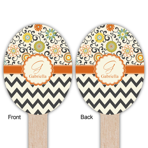 Swirls, Floral & Chevron Wooden Food Pick - Oval - Double Sided - Front & Back