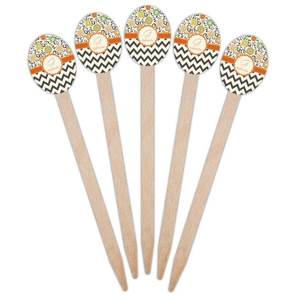 Swirls, Floral & Chevron Wooden Food Pick - Oval - Fan View