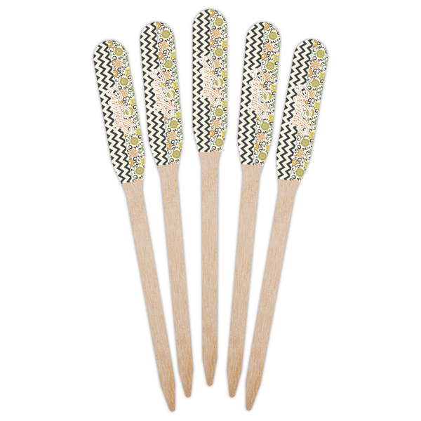Swirls, Floral & Chevron Wooden Food Pick - Paddle - Fan View