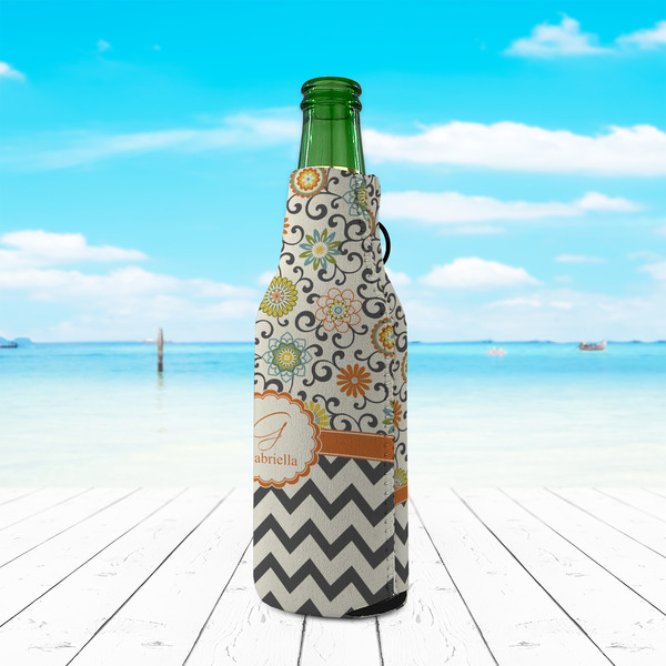 Swirls, Floral & Chevron Zipper Bottle Cooler - LIFESTYLE