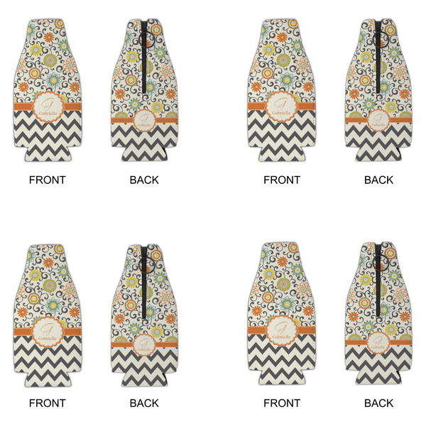 Swirls, Floral & Chevron Zipper Bottle Cooler - Set of 4 - APPROVAL
