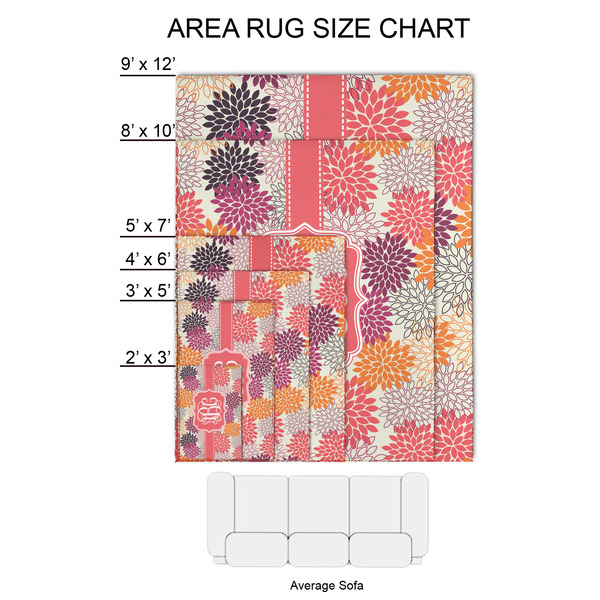 Mums Flower 2'x3' Indoor Area Rugs - Size Chart