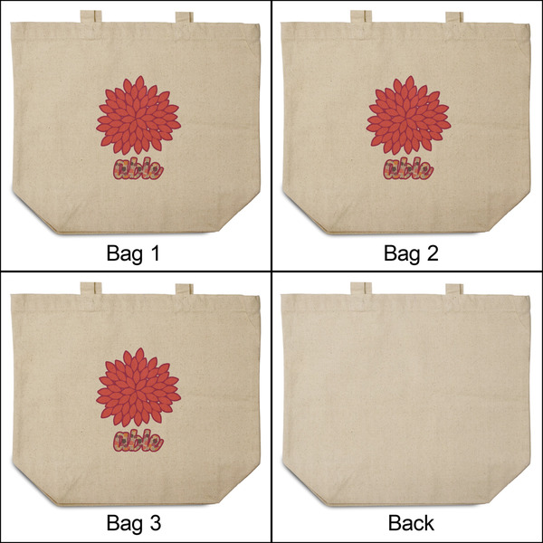 Mums Flower 3 Reusable Cotton Grocery Bags - Front & Back View
