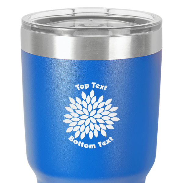 Mums Flower 30 oz Stainless Steel Ringneck Tumbler - Blue - Close Up