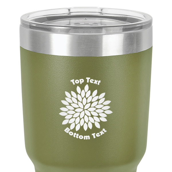 Mums Flower 30 oz Stainless Steel Ringneck Tumbler - Olive - Close Up