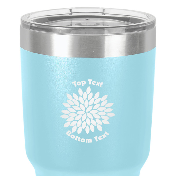 Mums Flower 30 oz Stainless Steel Ringneck Tumbler - Teal - Close Up