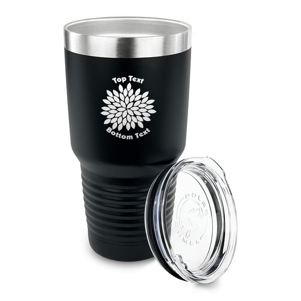 Mums Flower 30 oz Stainless Steel Ringneck Tumblers - Black - LID OFF