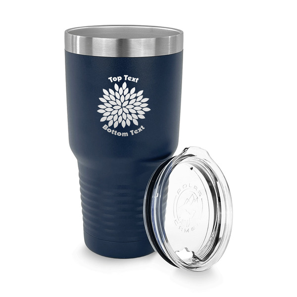 Mums Flower 30 oz Stainless Steel Ringneck Tumblers - Navy - LID OFF