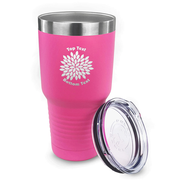 Mums Flower 30 oz Stainless Steel Ringneck Tumblers - Pink - LID OFF