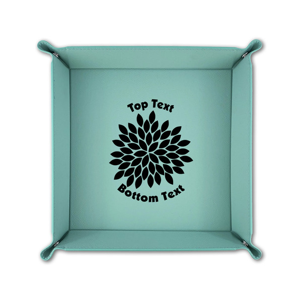 Mums Flower 6" x 6" Teal Leatherette Snap Up Tray - FOLDED UP