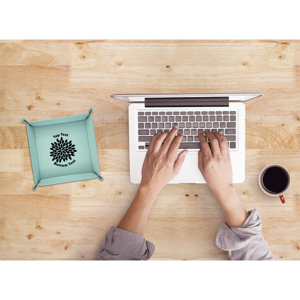 Mums Flower 6" x 6" Teal Leatherette Snap Up Tray - LIFESTYLE