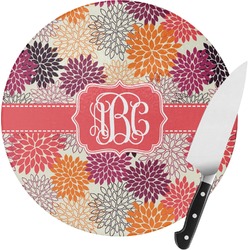 Mums Flower Round Glass Cutting Board - Small (Personalized)