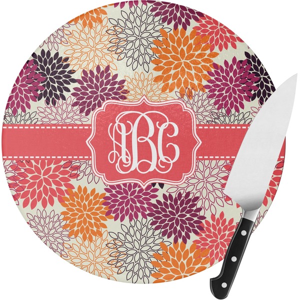 Custom Mums Flower Round Glass Cutting Board - Small (Personalized)