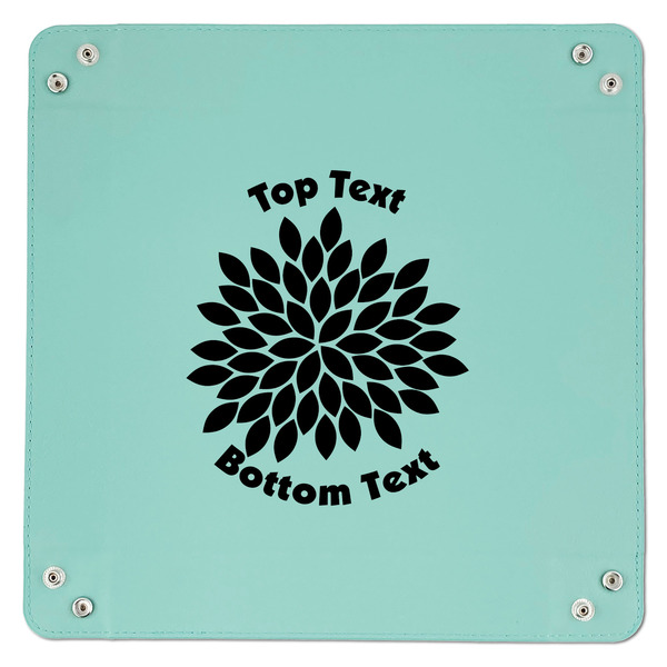 Mums Flower 9" x 9" Teal Leatherette Snap Up Tray - APPROVAL