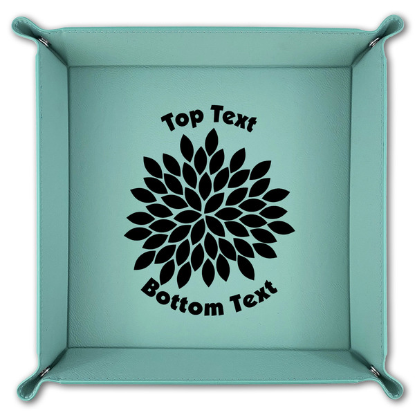 Mums Flower 9" x 9" Teal Leatherette Snap Up Tray - FOLDED