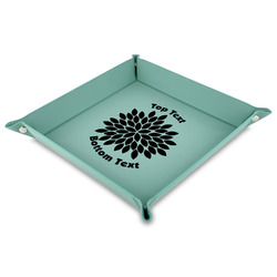 Mums Flower Faux Leather Dice Tray - 9" x 9"  - Teal (Personalized)