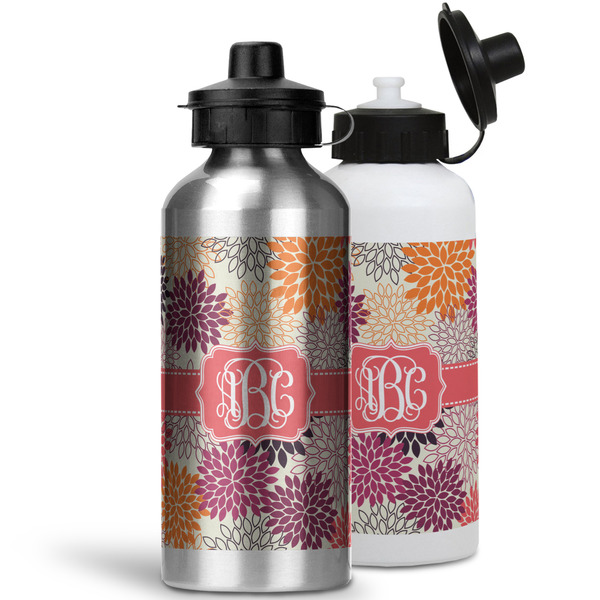 Mums Flower Aluminum Water Bottles - MAIN (white &silver)
