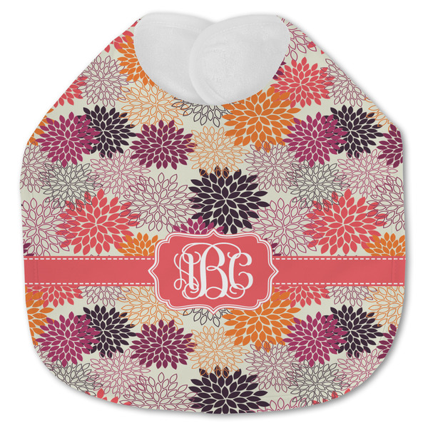 Custom Mums Flower Jersey Knit Baby Bib w/ Monogram