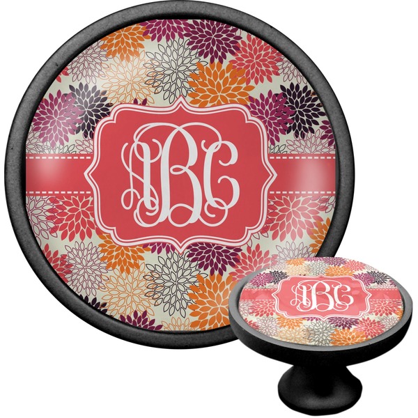 Custom Mums Flower Cabinet Knob (Black) (Personalized)