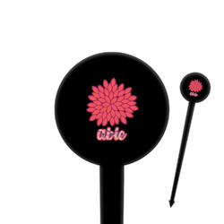 Mums Flower 4" Round Plastic Food Picks - Black - Single Sided (Personalized)