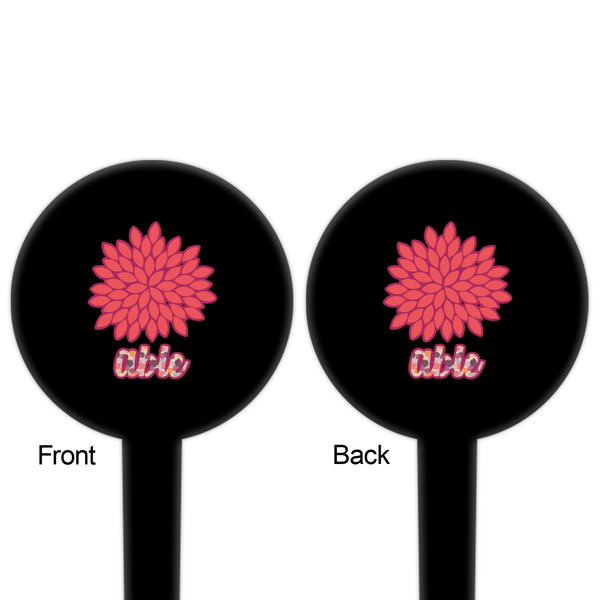 Mums Flower Black Plastic 4" Food Pick - Round - Double Sided - Front & Back