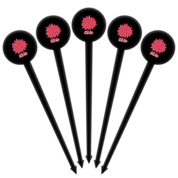 Mums Flower Black Plastic 4" Food Pick - Round - Fan View