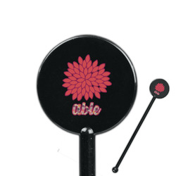 Mums Flower 5.5" Round Plastic Stir Sticks - Black - Double Sided (Personalized)