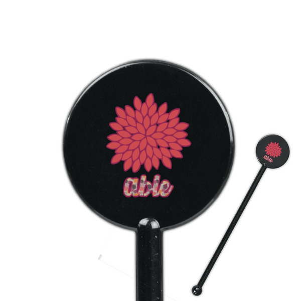 Custom Mums Flower 5.5" Round Plastic Stir Sticks - Black - Single Sided (Personalized)