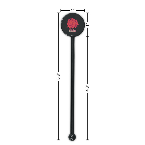 Mums Flower Black Plastic 5.5" Stir Stick - Round - Dimensions