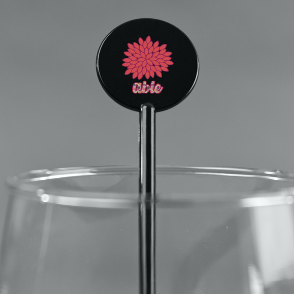 Mums Flower Black Plastic 5.5" Stir Stick - Round - Main