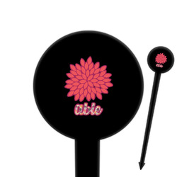 Mums Flower 6" Round Plastic Food Picks - Black - Single Sided (Personalized)