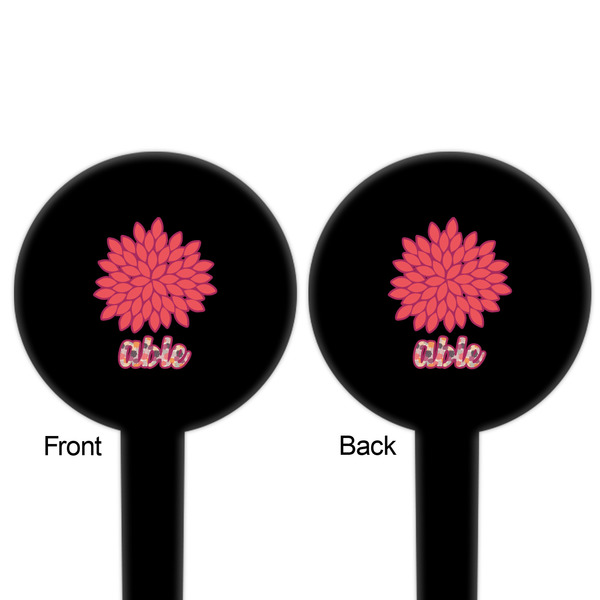 Mums Flower Black Plastic 6" Food Pick - Round - Double Sided - Front & Back