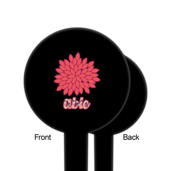 Mums Flower Black Plastic 6" Food Pick - Round - Single Sided - Front & Back