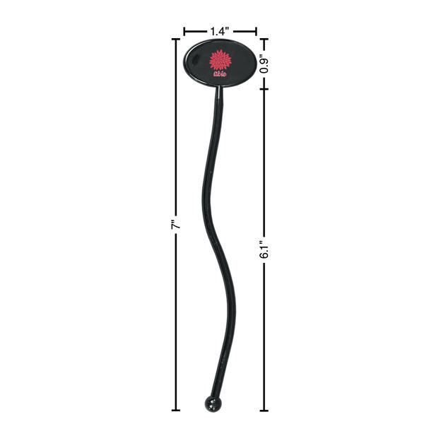 Mums Flower Black Plastic 7" Stir Stick - Oval - Dimensions