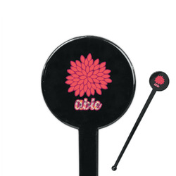 Mums Flower 7" Round Plastic Stir Sticks - Black - Single Sided (Personalized)