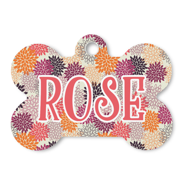 Custom Mums Flower Bone Shaped Dog ID Tag (Personalized)