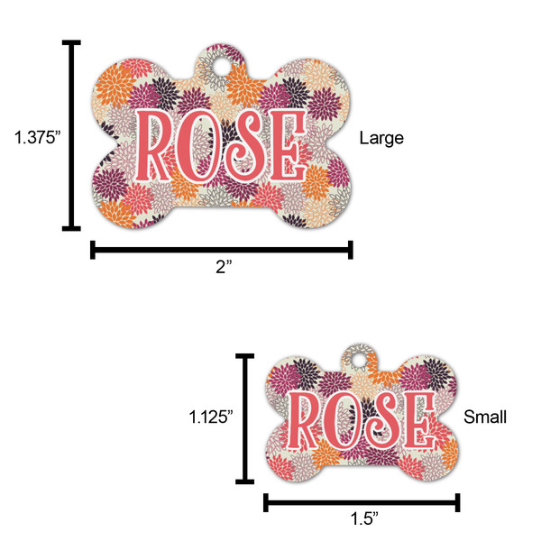 Mums Flower Bone Shaped Dog ID Tag - Large - Scale