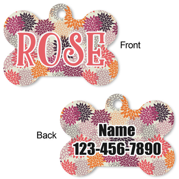 Mums Flower Bone Shaped Dog Tag - Front & Back