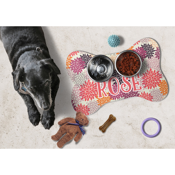Mums Flower Bone Shaped Mat w/ Food & Water