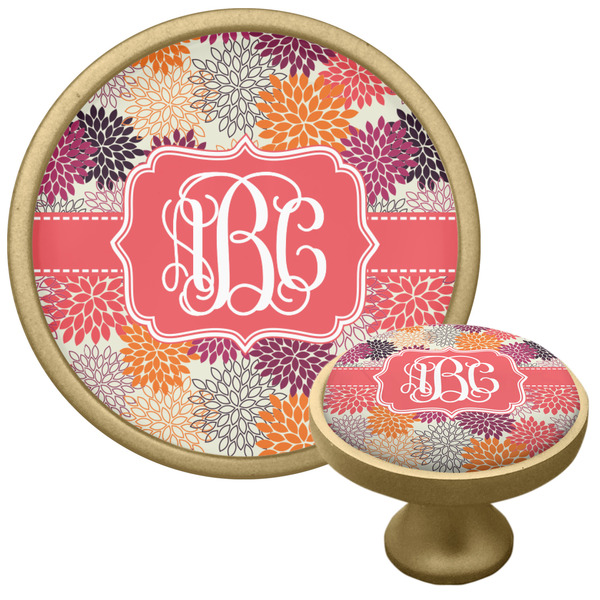 Custom Mums Flower Cabinet Knob - Gold (Personalized)