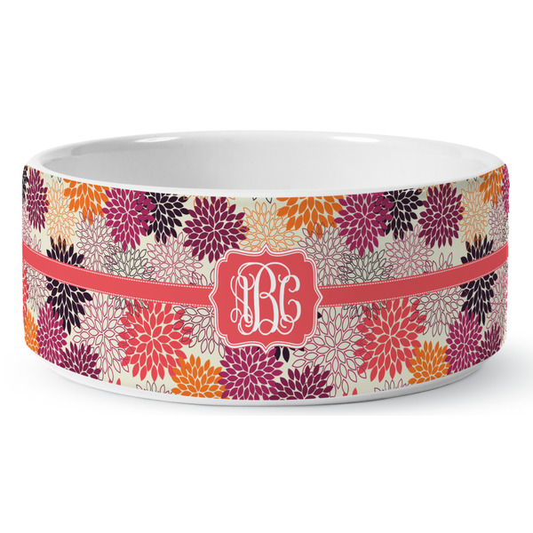 Mums Flower Ceramic Dog Bowl - Medium - Front